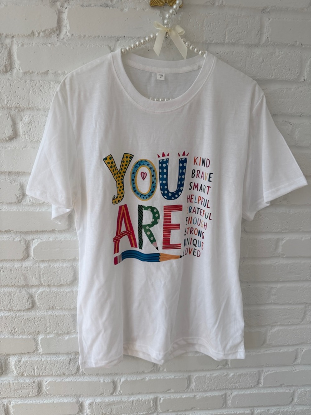 SHEIN White 'YOU ARE' Multicolor Graphic Tee - Short Sleeve